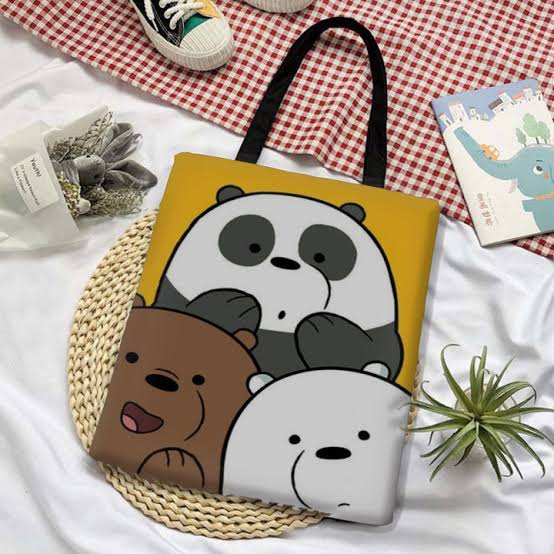 Bare Bears Tote Bag for Women Men Cute Canvas Zipper Hanging Bags for Daily Use
