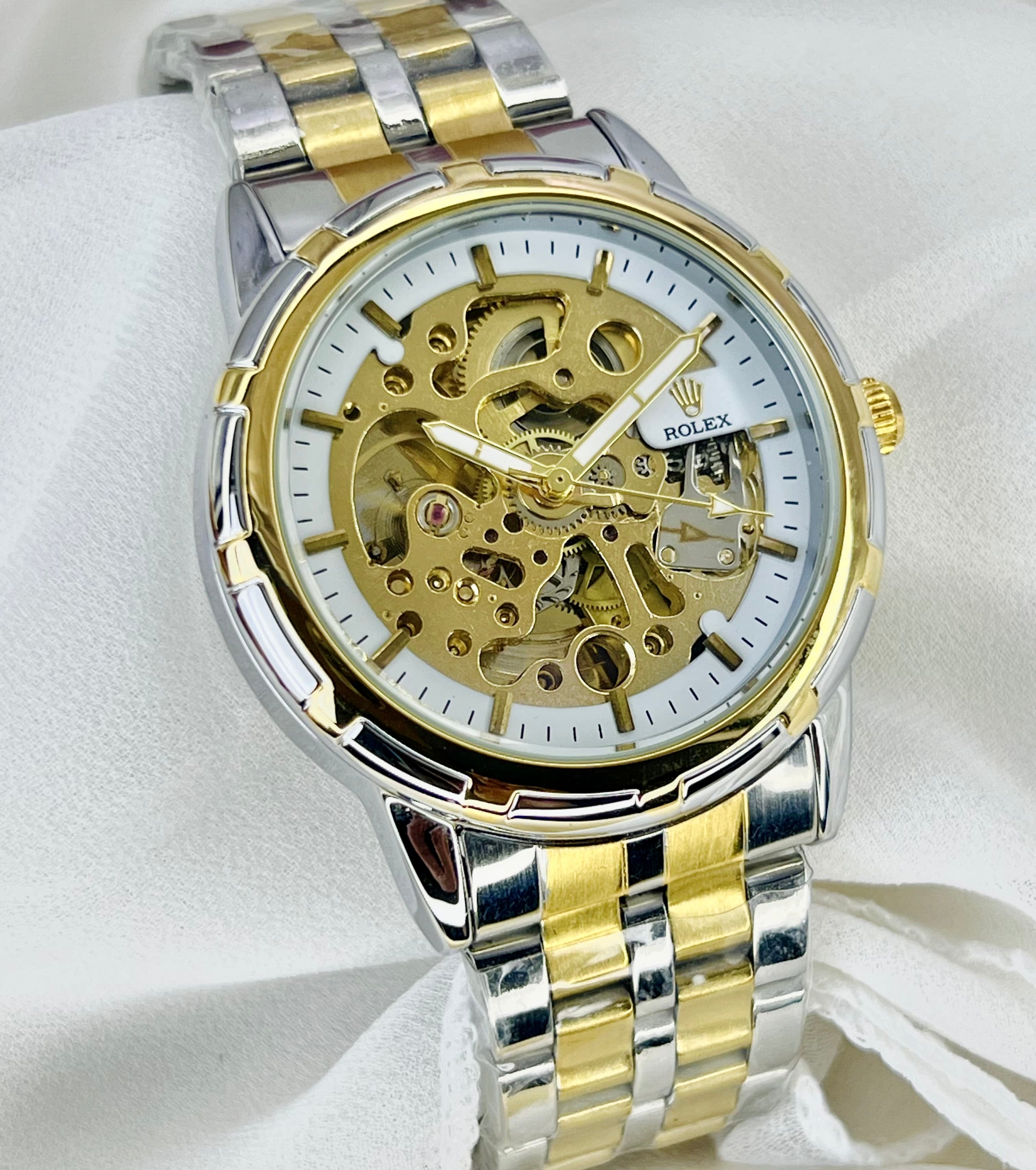 Rolex Inspired Skeleton Automatic Watch Gold & Silver Luxury Edition