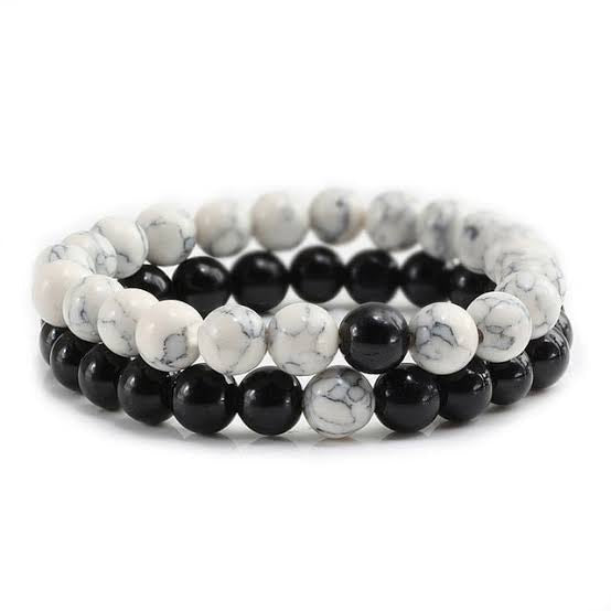 Yin Yang Couple Bracelets Matching Black Onyx & White Howlite Beaded Bracelets