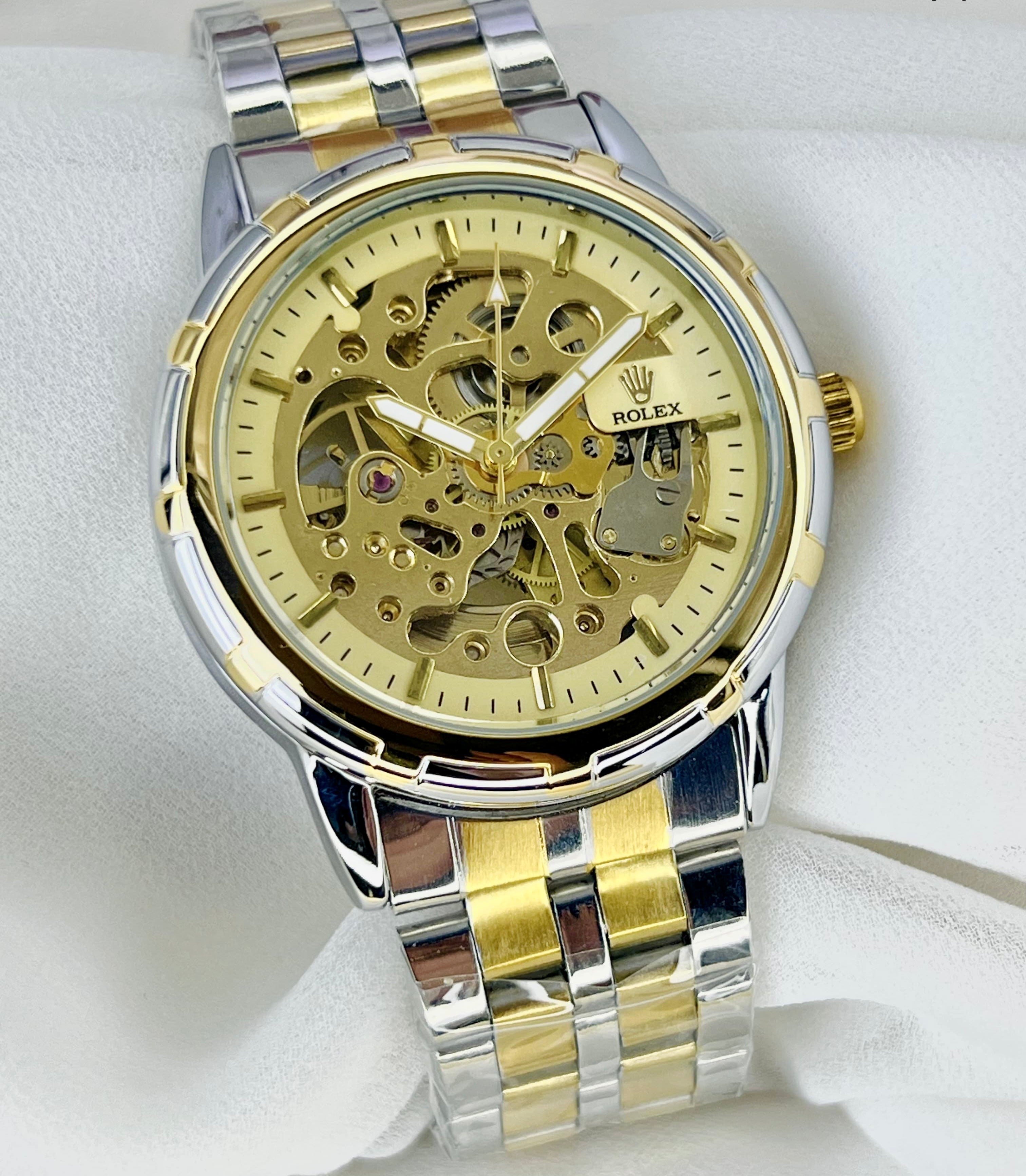 Rolex Inspired Skeleton Automatic Watch Gold & Silver Luxury Edition